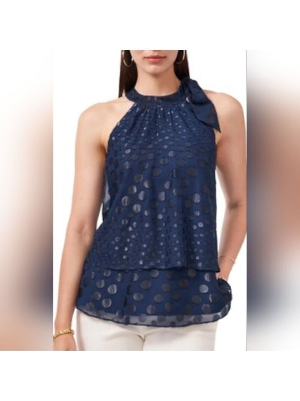 MSK Tie Sleeveless Navy Halter Party Top Small - New With Tags
